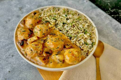 Meatball Stroganoff Rice Bowl