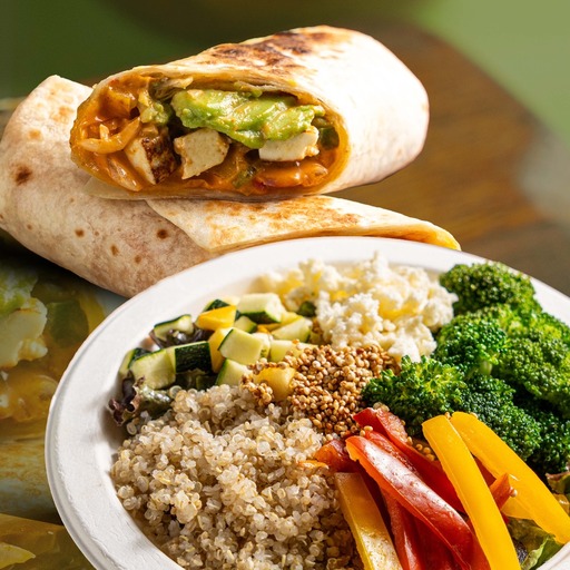 Steamed Quinoa Burrito Bowl+Tex Mex Cottage Cheese Wrap
