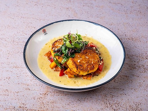 Cottage Cheese Galettes With Baby Spinach And Ratatouille