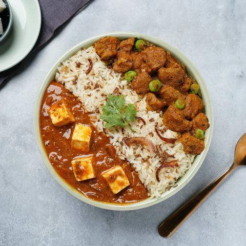 Kadhai Paneer Soya Masala Sabzi And Jeera Pulao