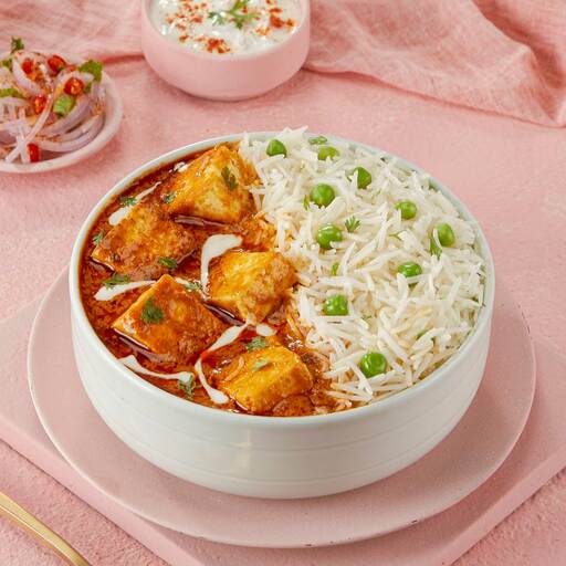 Spicy Paneer Butter Masala Rice Bowl.