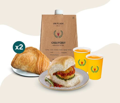 Spicy Malabari Egg Puff (2Pcs) + Vada Pav + Masala Chai - Uniflask