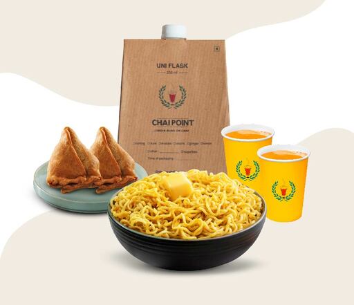 Classic Butter Desi Noodles + Aloo Samosa(2) + Ginger Chai - Uniflask