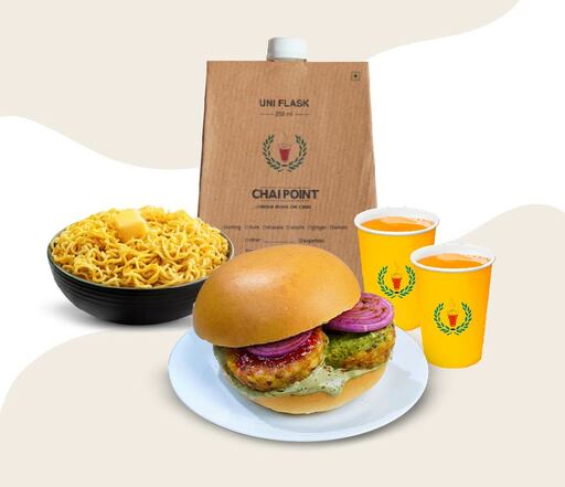 Aloo Tikki BunClassic Butter Desi Noodles + Masala Chai Uniflask
