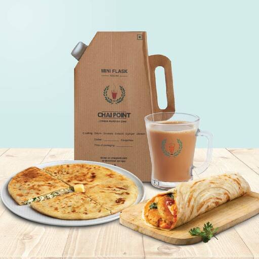 Ginger Chai - Miniflask + Aloo Tikki Roll + Loaded Paneer Paratha
