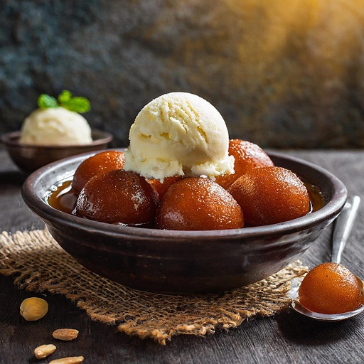 Desi Ghee Gulab Jamun With Vanilla Ice Cream