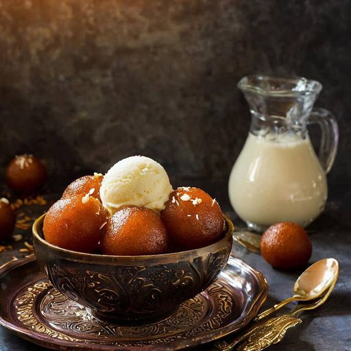 Desi Ghee Mini Gulab Jamun With Vanilla Ice Cream