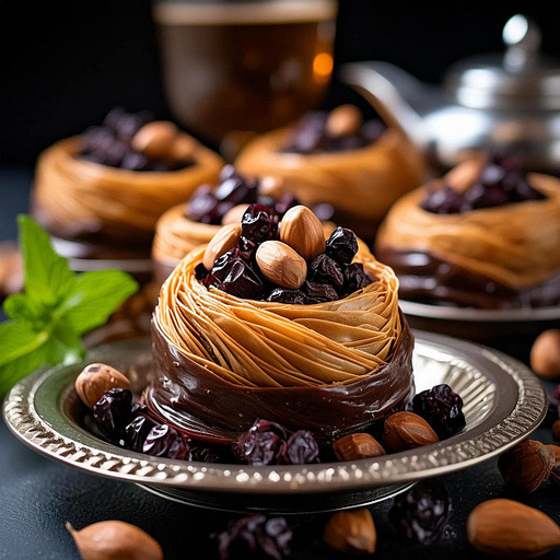 Dark Chocolate Blackcurrant Hazelnut Oshe Bul Bul Kunafa Baklava